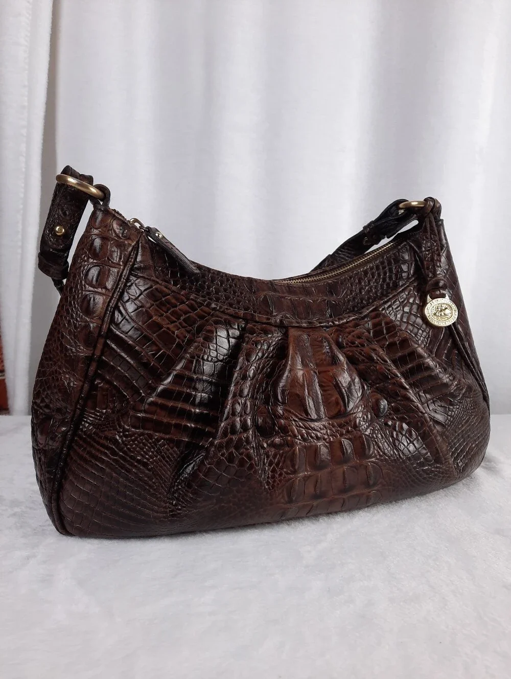 Brahmin Pecan Melbourne Croc-Embossed Hobo Shoulder Bag